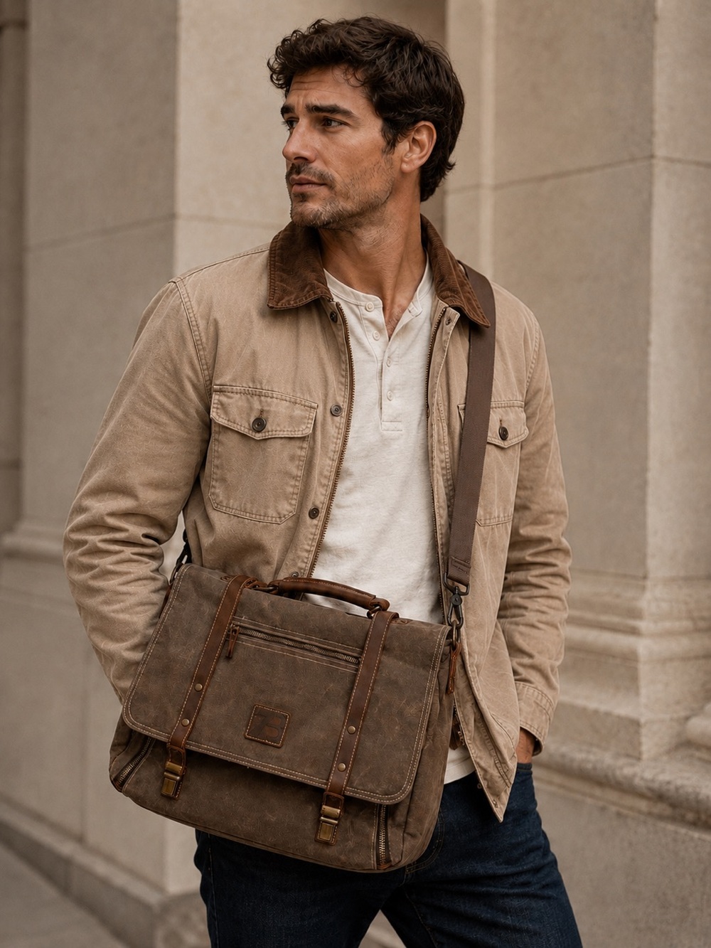 Vintage ZB Messenger Bag waterproof canvas and leather - Picture 3 of 12